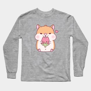 Cute Chubby Hamster Munching On Strawberry Long Sleeve T-Shirt